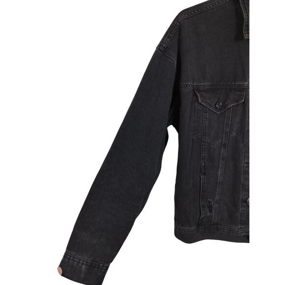 3814)YMI Long Sleeve Button Oversized Boyfriend Distressed Denim Jacket Large Jr - Picture 3 of 10